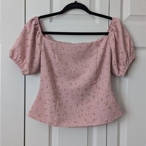 Wayf Romantic Pink Floral Puff Sleeve Bustier Top XS